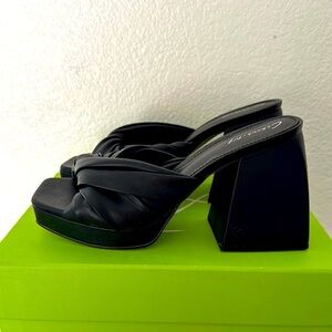 SAM EDELMAN Circus Marianna Black Size 6 1/2 Open Toe Block Heel Slide Sandals